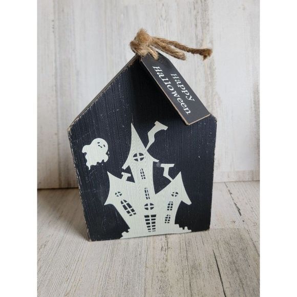 Sixtrees quill paper happy Halloween wooden haunted house goes home prop - Picture 1 of 11